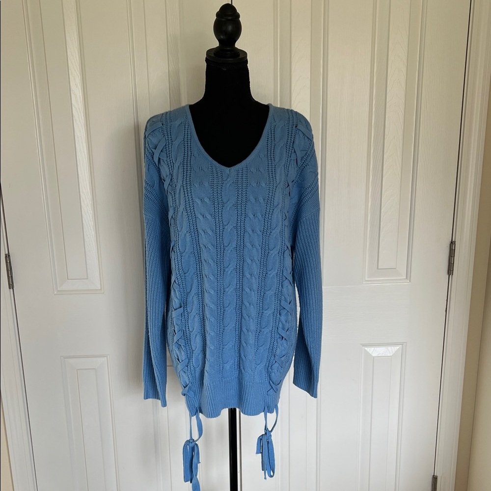 Women's Blue Cable Knit Sweater